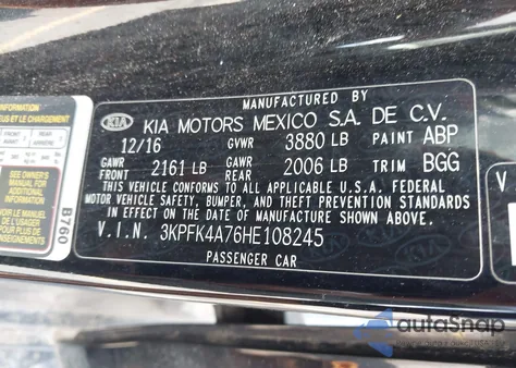 2017 Kia Forte Lx z USA, uszkodzony, nr VIN 3KPFK4A76HE108245